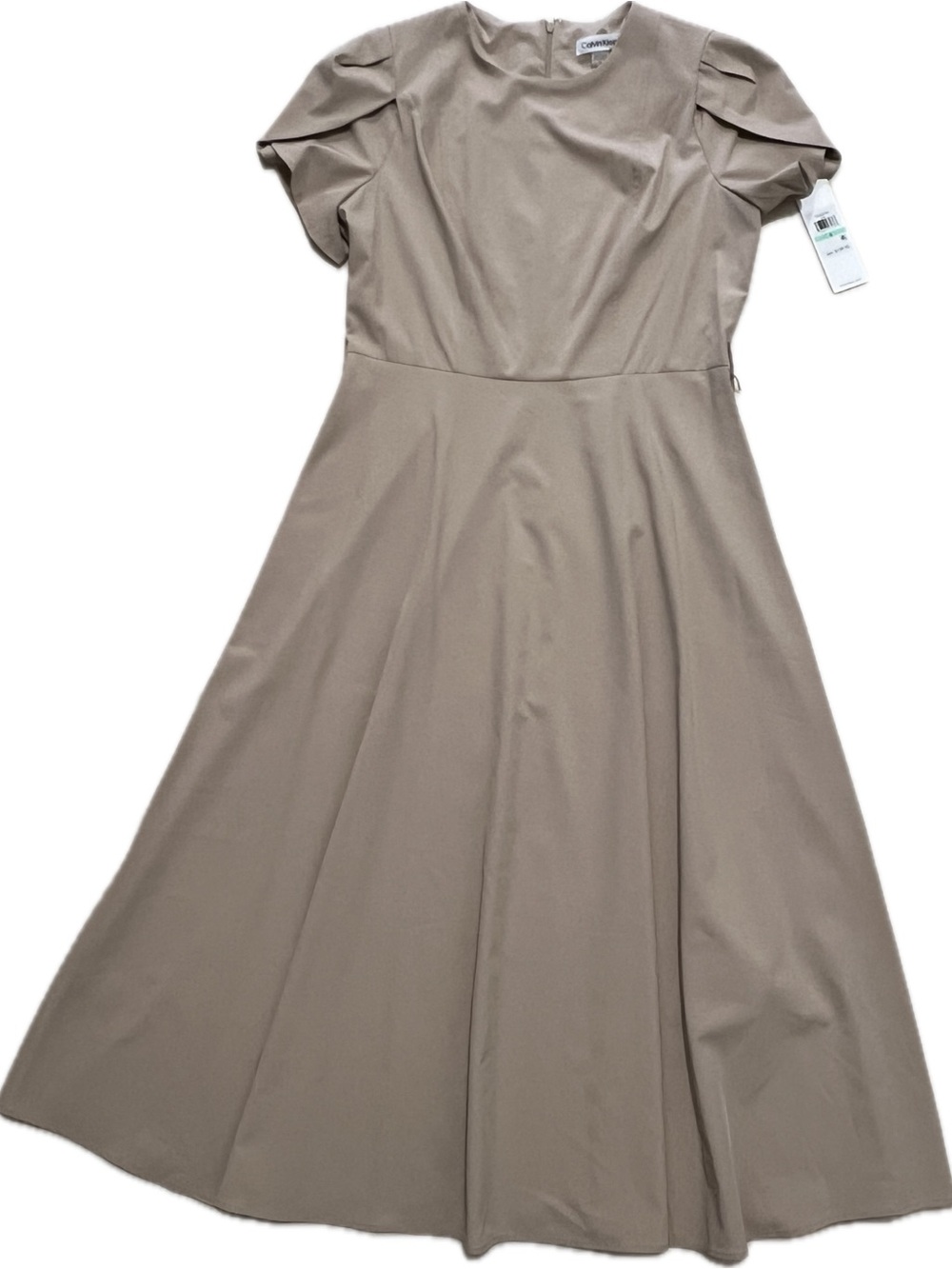 Calvin Klein taupe tulip sleeve A-line midi dress US women's 8
